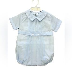 Vintage Pintucked Button Belt Light Blue Baby 👶🏽 Boy’s 👦🏻 Creeper Sz 0-3M